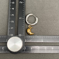 CZ Inlaid Moon 18K GP S. Steel Huggie Earrings