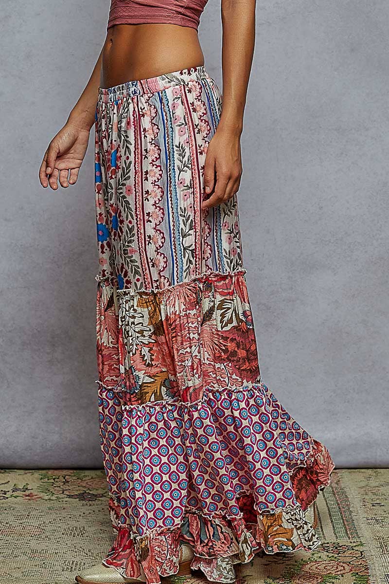 Patterned Wide Leg Pants