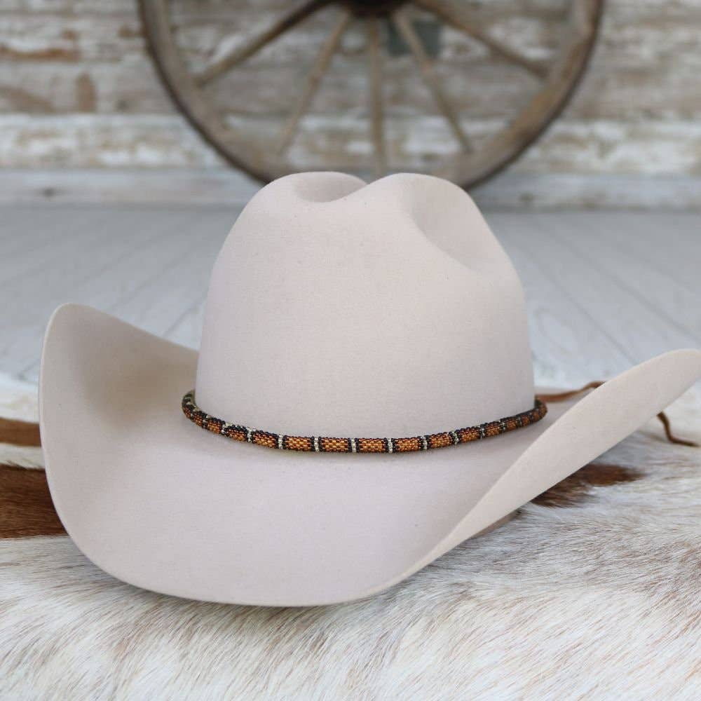 Round Orange Snake Print Beaded Hat Band