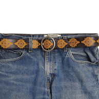 Hand Painted Tooled Belt, Round Buckle
