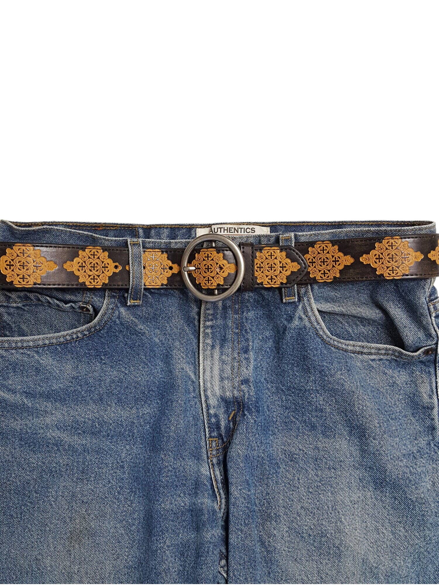 Hand Painted Tooled Belt, Round Buckle