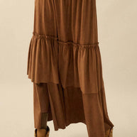 Faux Suede Tiered Maxi Skirt