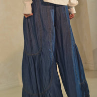 Chambray Denim Wide Palazzo Pants