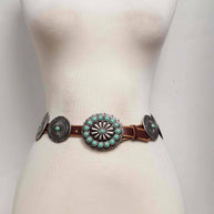 Distressed Leather Belt with Conchos