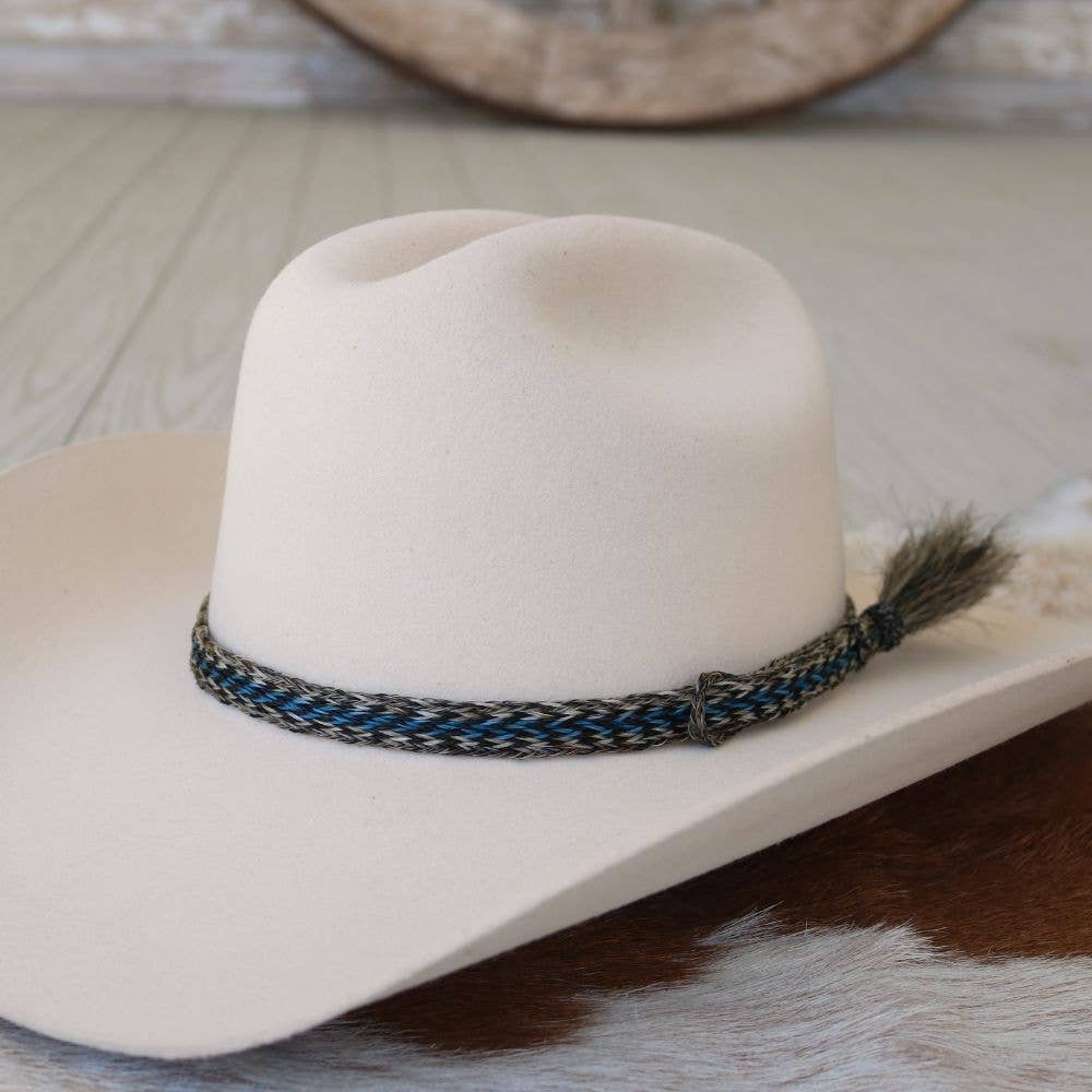 Horsehair Braided Blue Single Tassel Hat Band - Caleb