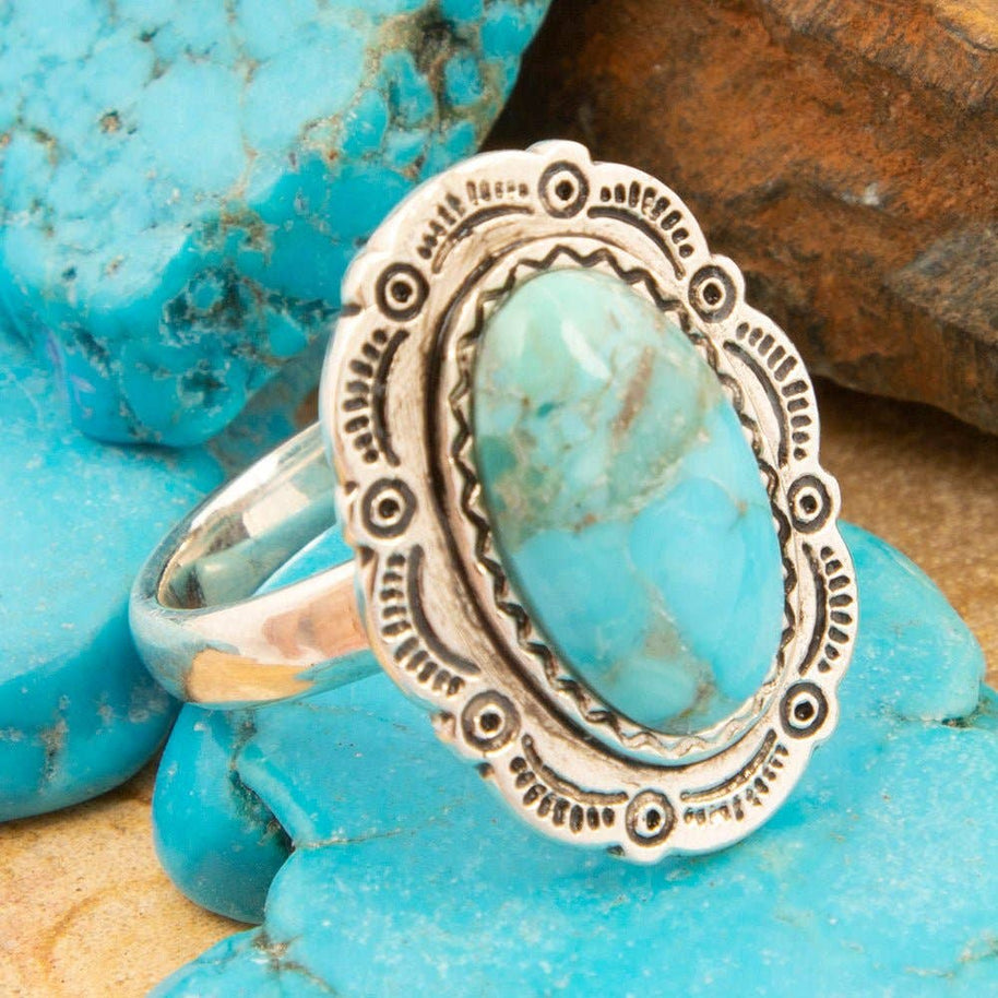 Bronco Blue Turquoise Sterling Silver Concho Ring