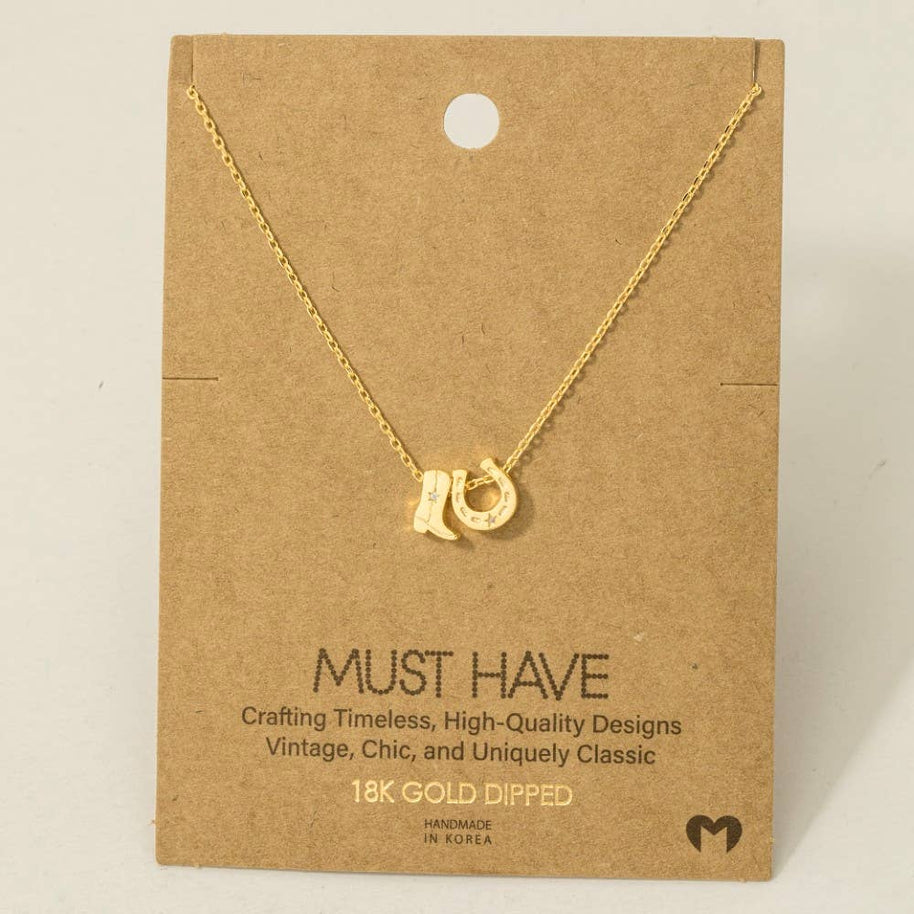 Boots Horse Shoe Charm Necklace