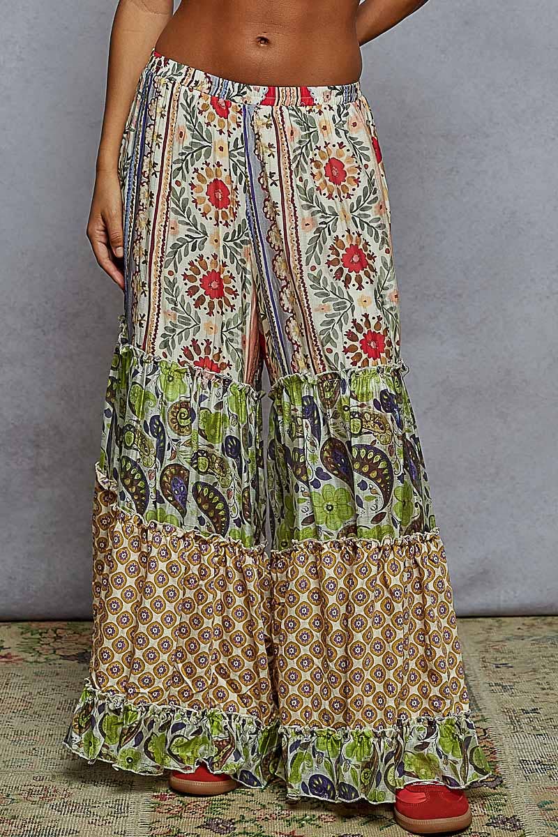 Patterned Wide Leg Pants