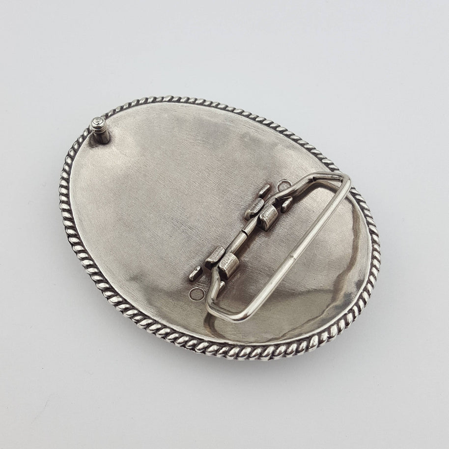 Silver Western Galloping Horse w. floral tooled belt