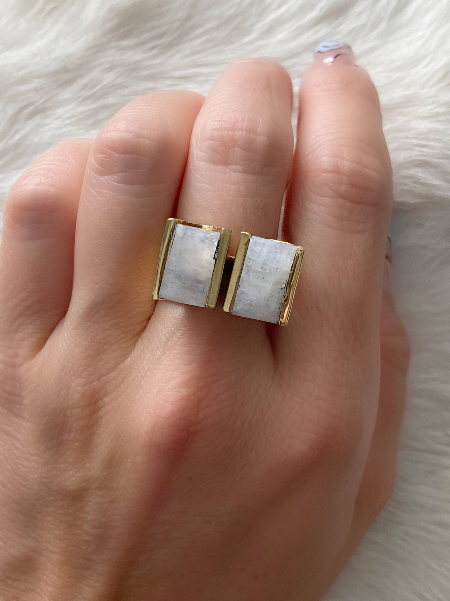 Double Rectangle Brass Moonstone Ring