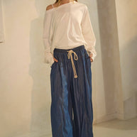Chambray Denim Wide Palazzo Pants