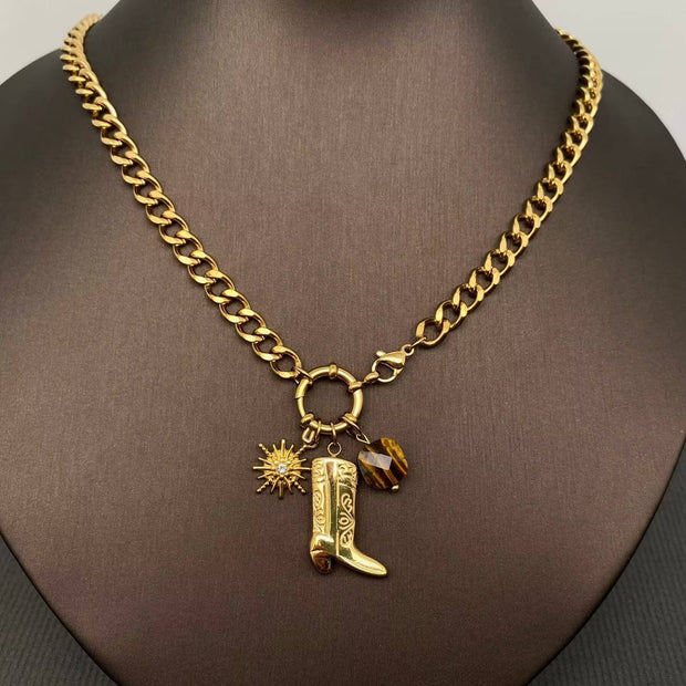 Western Boot Charm 18K Gold Plated SS Necklace