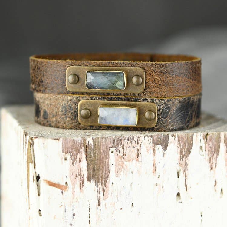 Leather Cuff with Stone