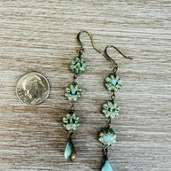 Aqua and Gold French Flower Drop Earrings