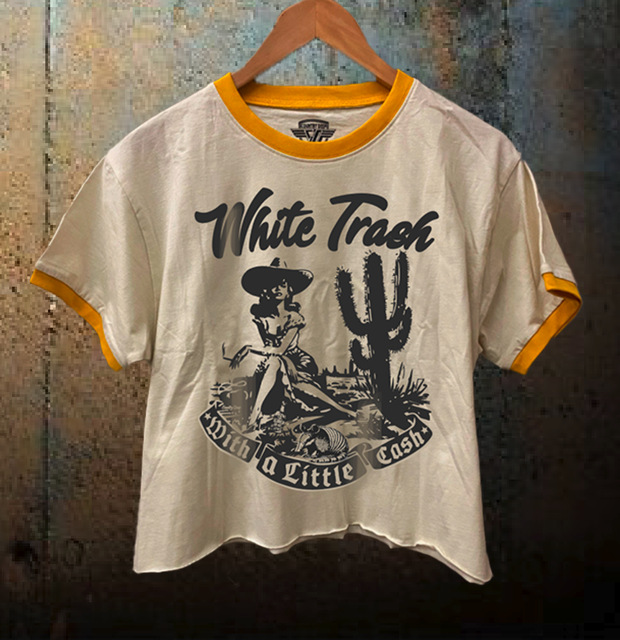 White Trash Ringer Crop T-shirt