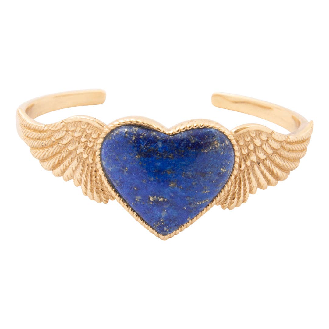Flying Heart Blue Lapis Golden Cuff Bracelet
