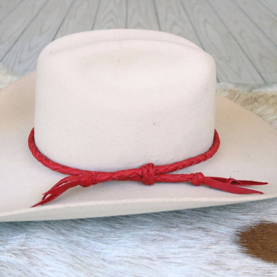 Red Braided Leather Hat Band