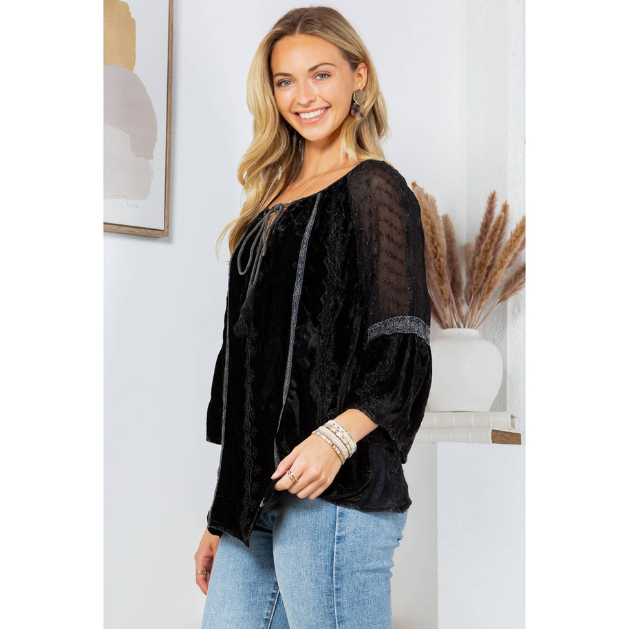Velvet Patchwork Peasant Top