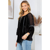 Velvet Patchwork Peasant Top