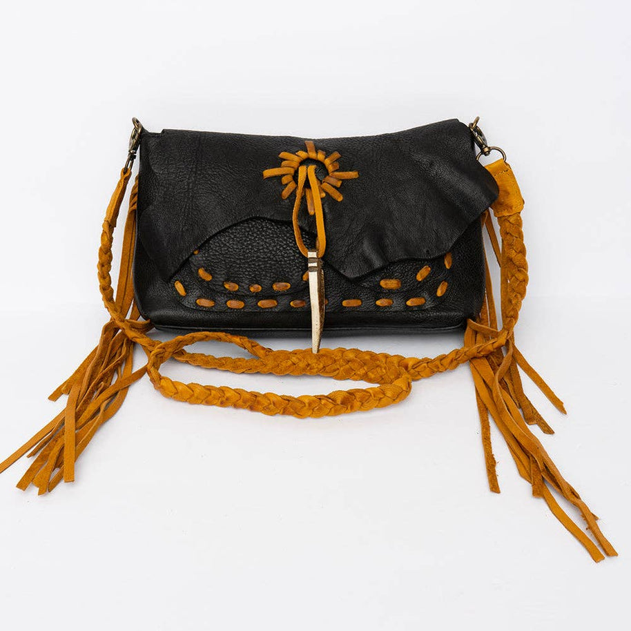 Rustic Leather Fringe Crossbody