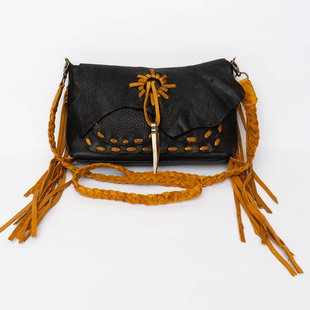 Rustic Leather Fringe Crossbody