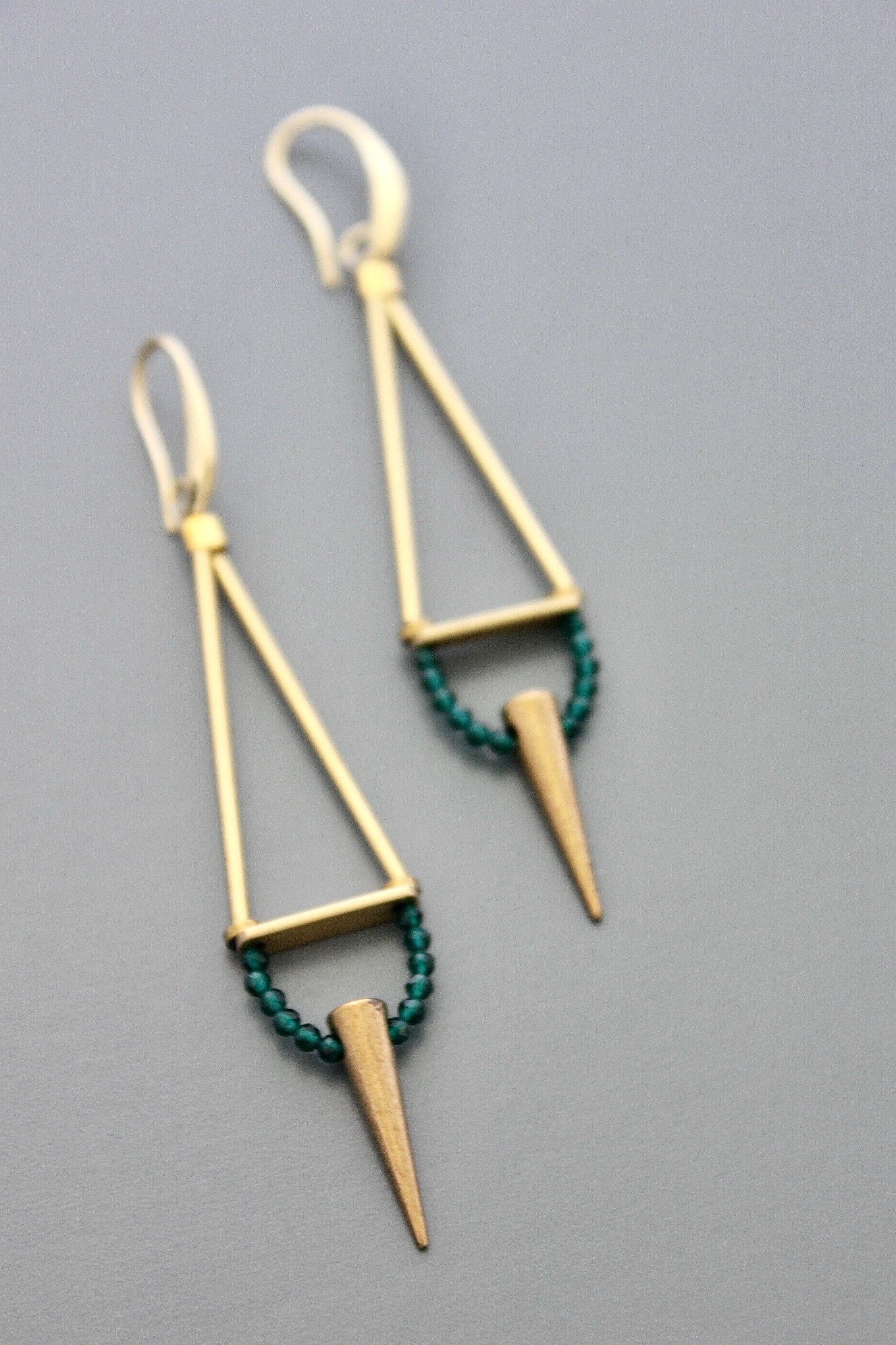 Geometric green onyx spike earrings