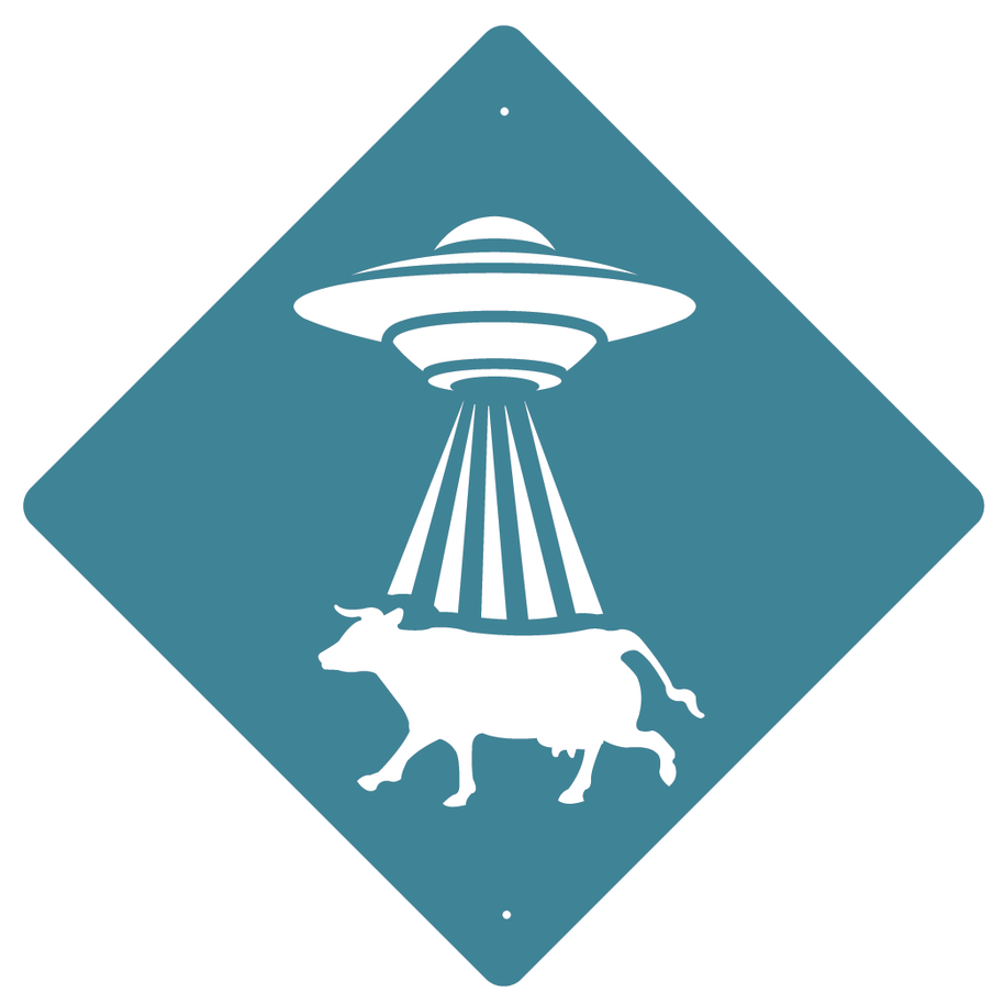 RUSTIC METAL UFO COW SIGN