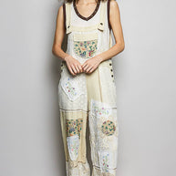 Floral Patchwork Woven Overalls