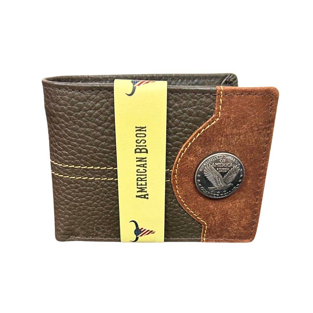 Mixed Media Two Tone Bifold Rodeo Wallet w/ Medallion AB1916