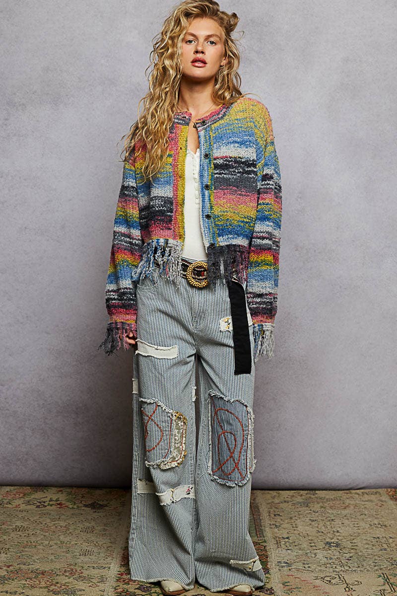 Colorful Fringed Cardigan