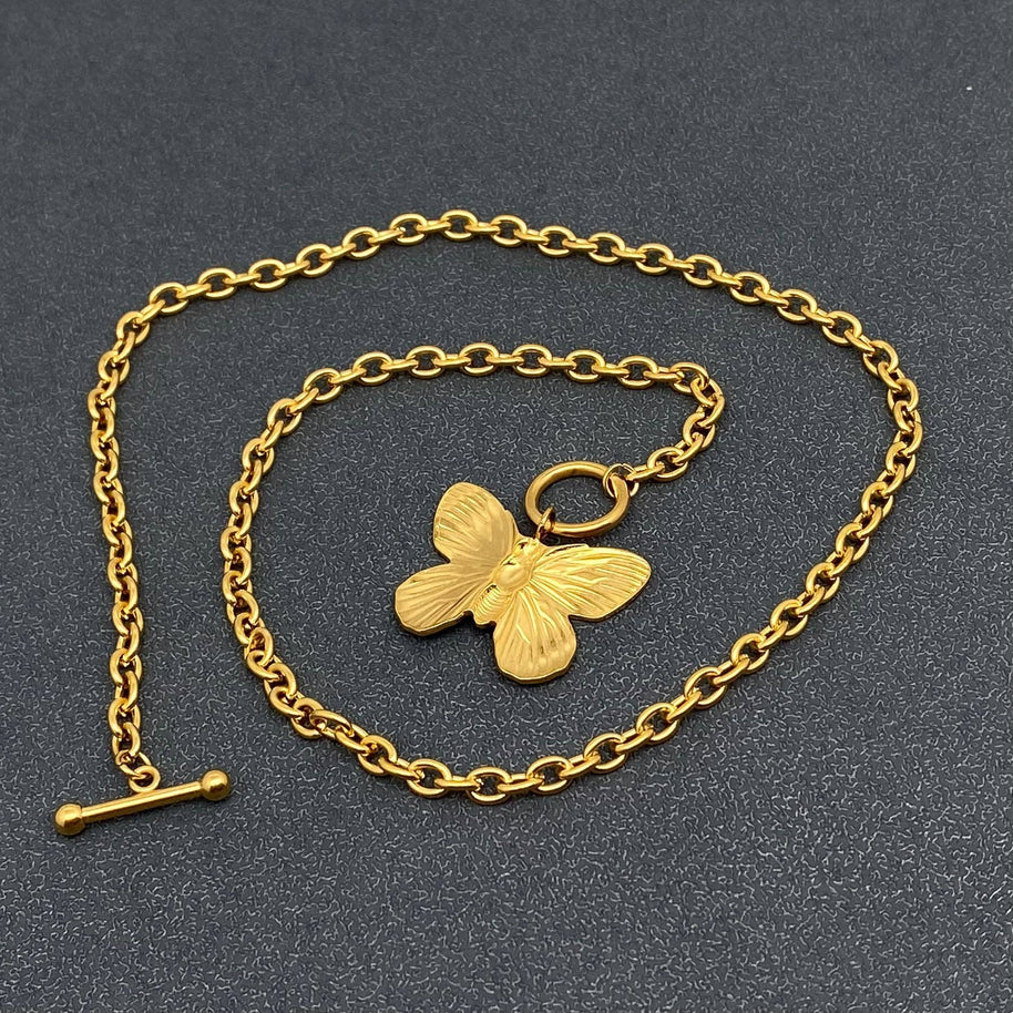 Butterfly 18K GP Steel Buckle Necklace