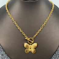 Butterfly 18K GP Steel Buckle Necklace