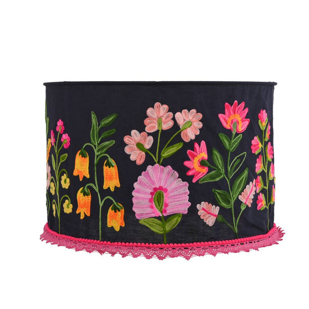 Black & Pink Embroidered Lamp Shade