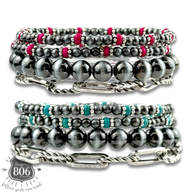 Western burnished pearl bead & chain bracelet set