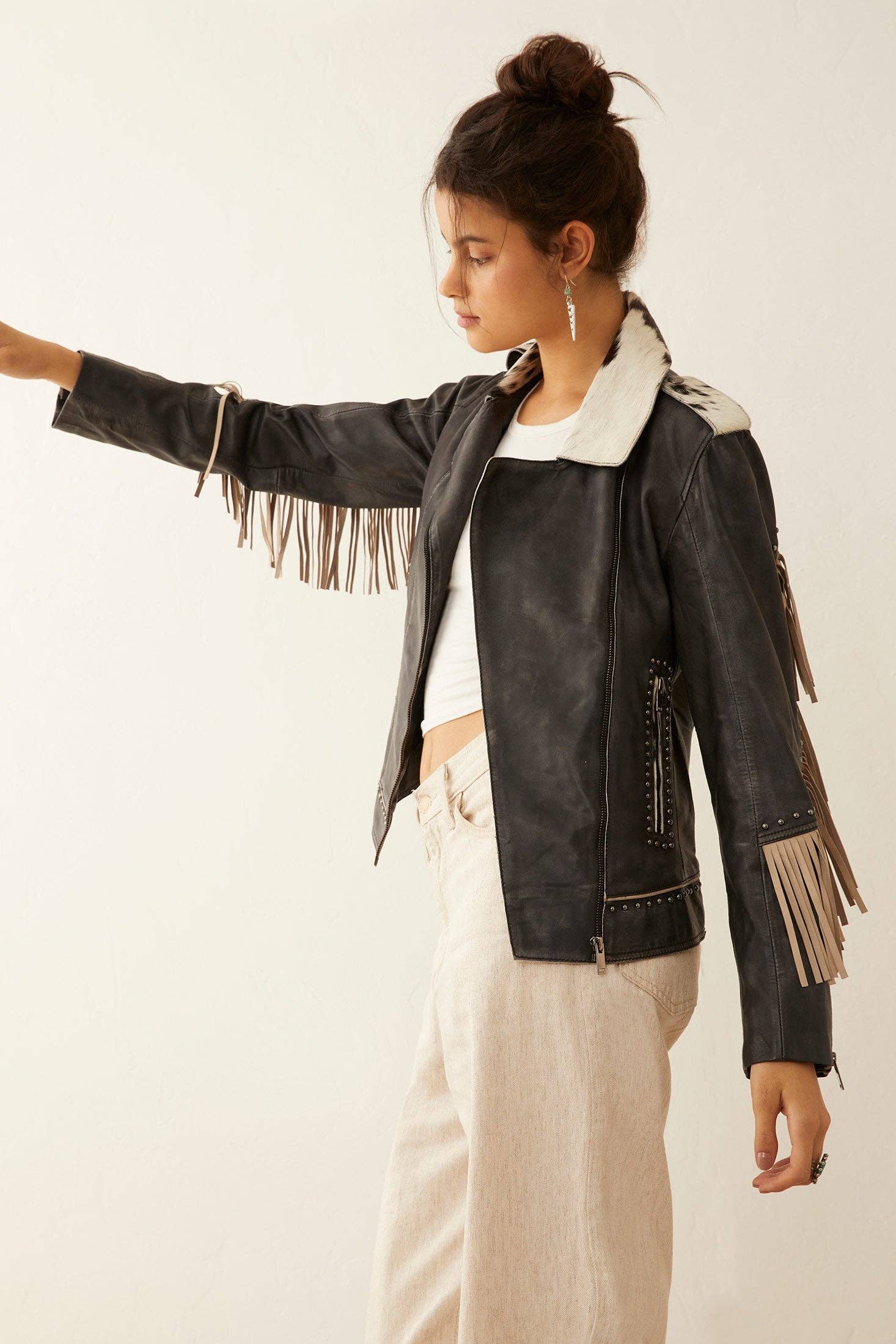 Phoenix Fringe & Cowhide Leather Jacket