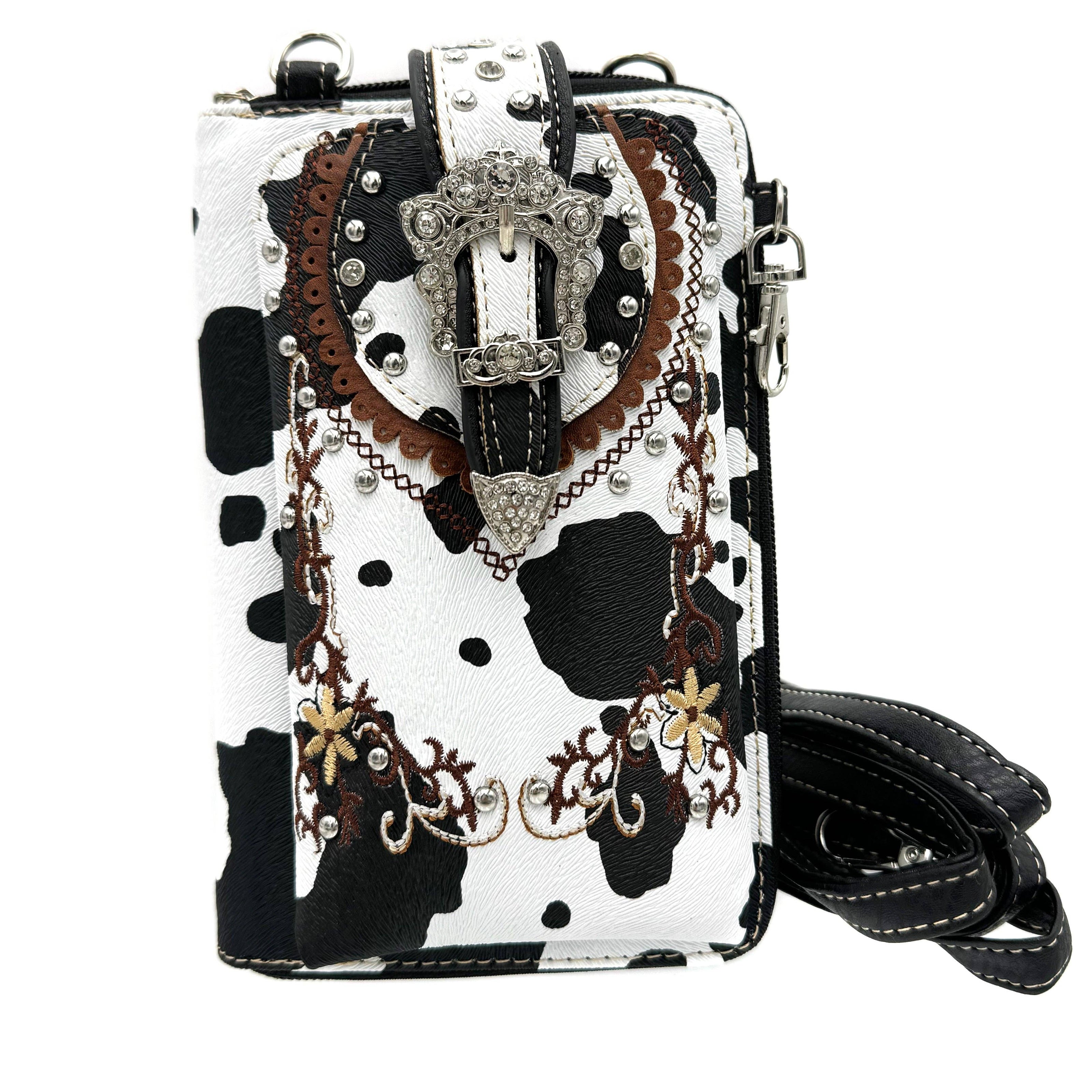 Crown Buckle Cow Print Floral Western Phone Wallet