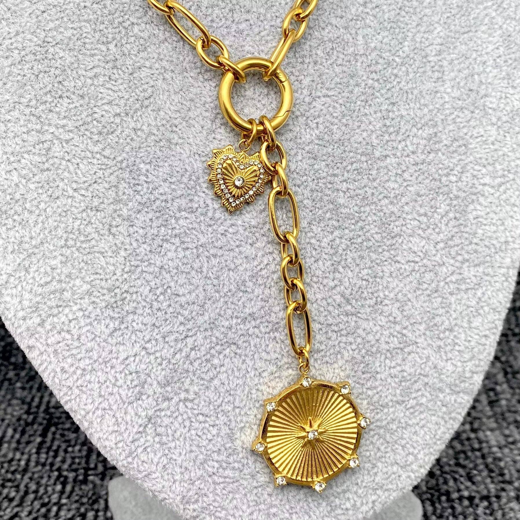 Sun & Heart Charm 18K GP S.Steel Necklace