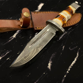 Damascus Hunting Knife Full Tang with Damascus Hilt
