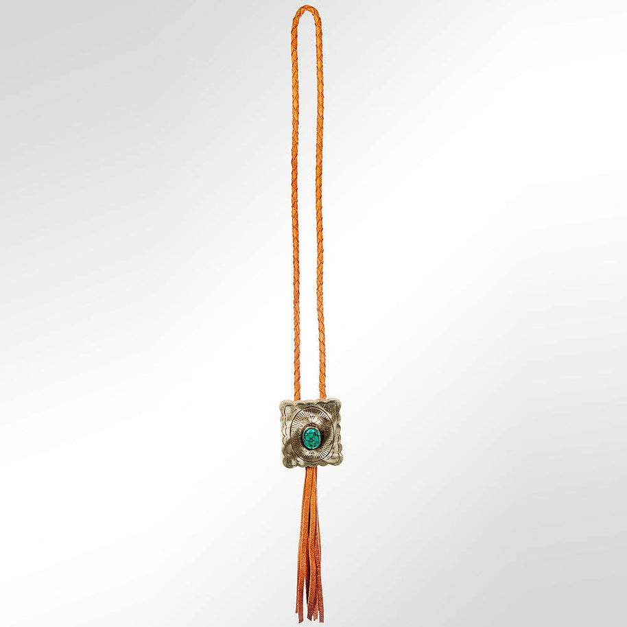 Braided Leather Bolo Silver Concho