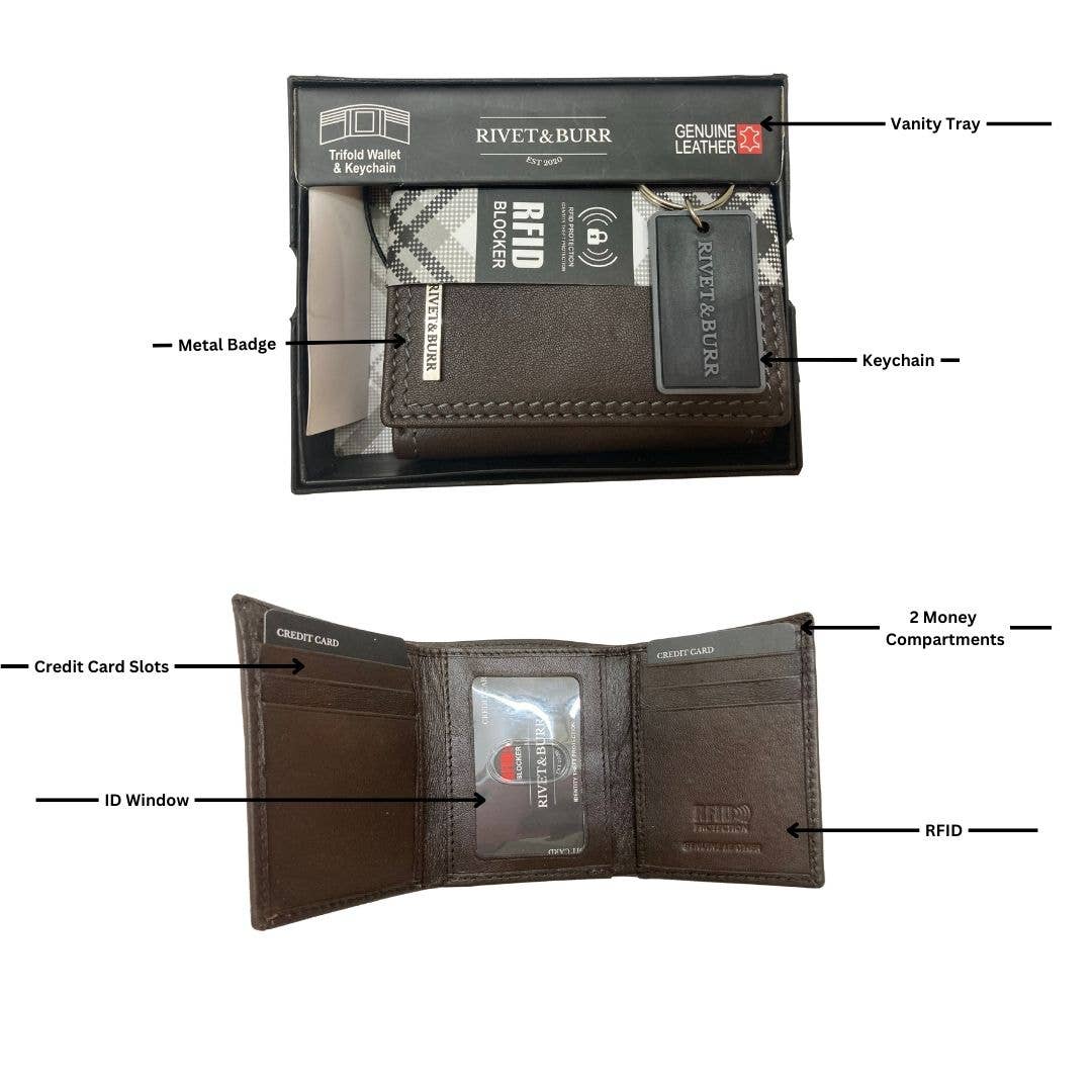 Double Stitch Leather Trifold Wallet