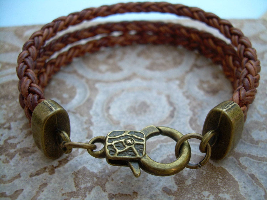 Triple Strand Braided Leather Bracelet with Antique Bronze Hardware