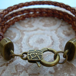 Triple Strand Braided Leather Bracelet with Antique Bronze Hardware