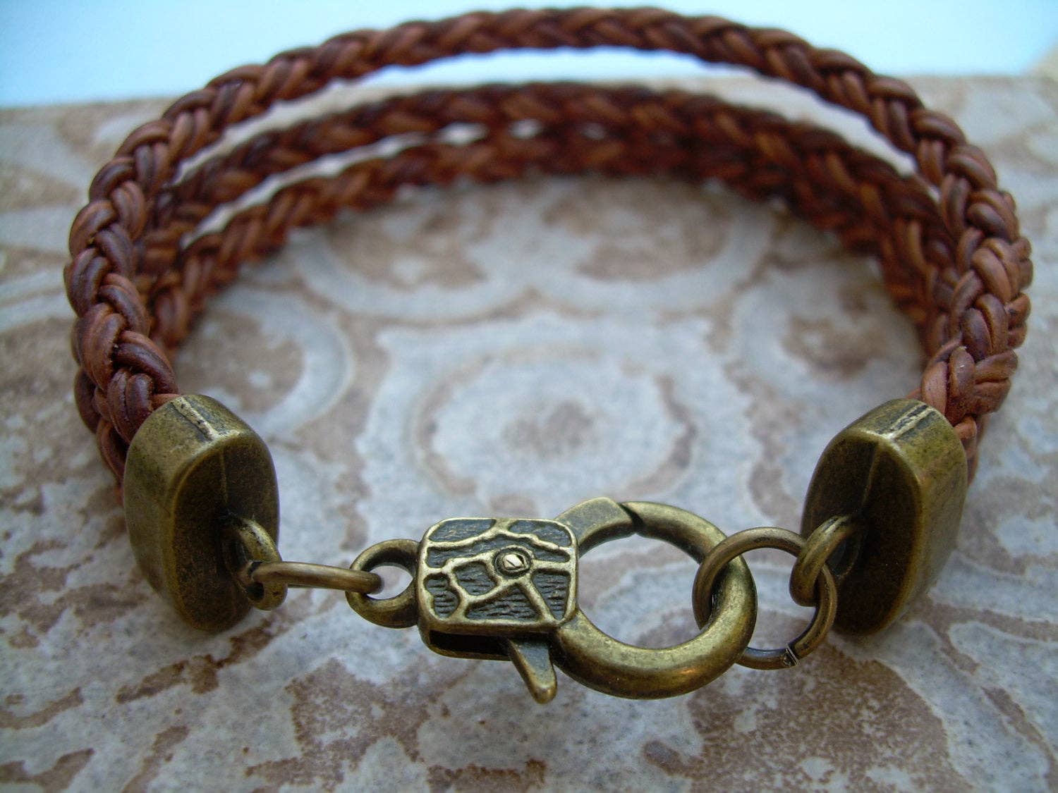 Triple Strand Braided Leather Bracelet with Antique Bronze Hardware