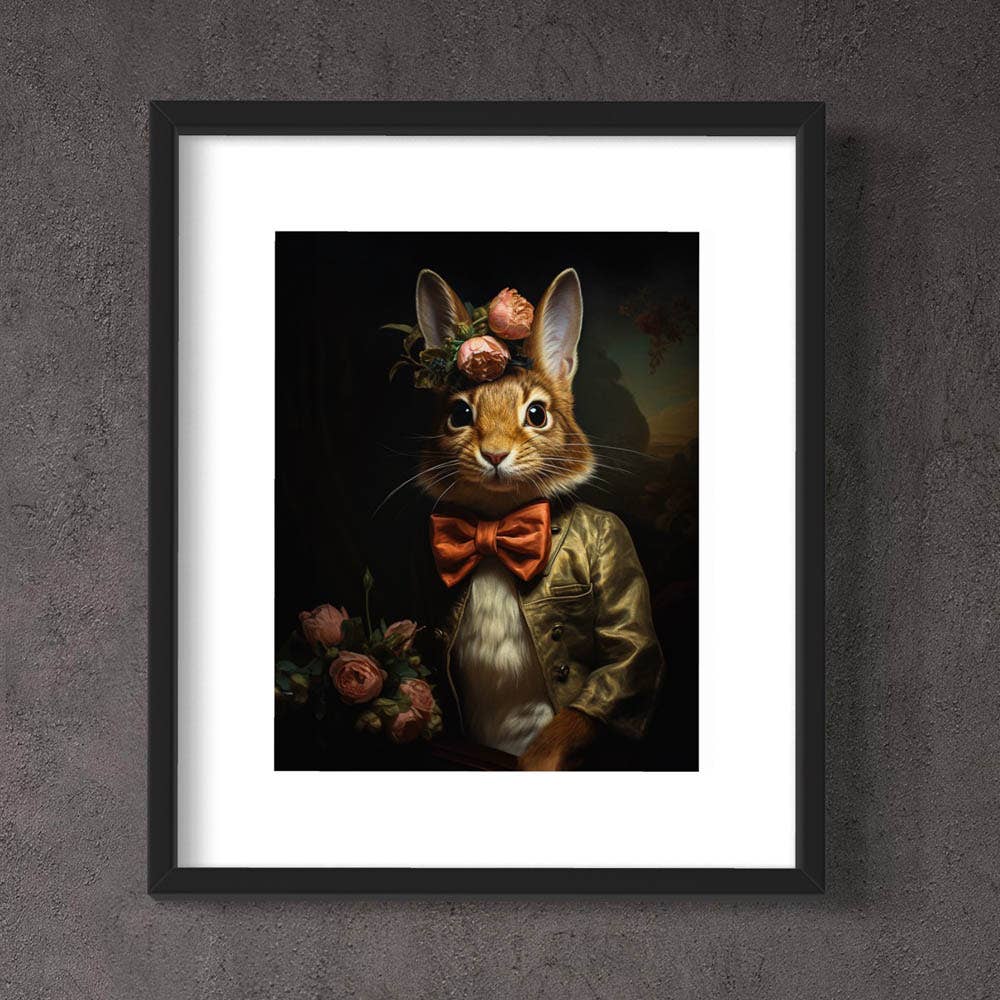 Victorian Rabbit With Pink Flowers  Wall Art