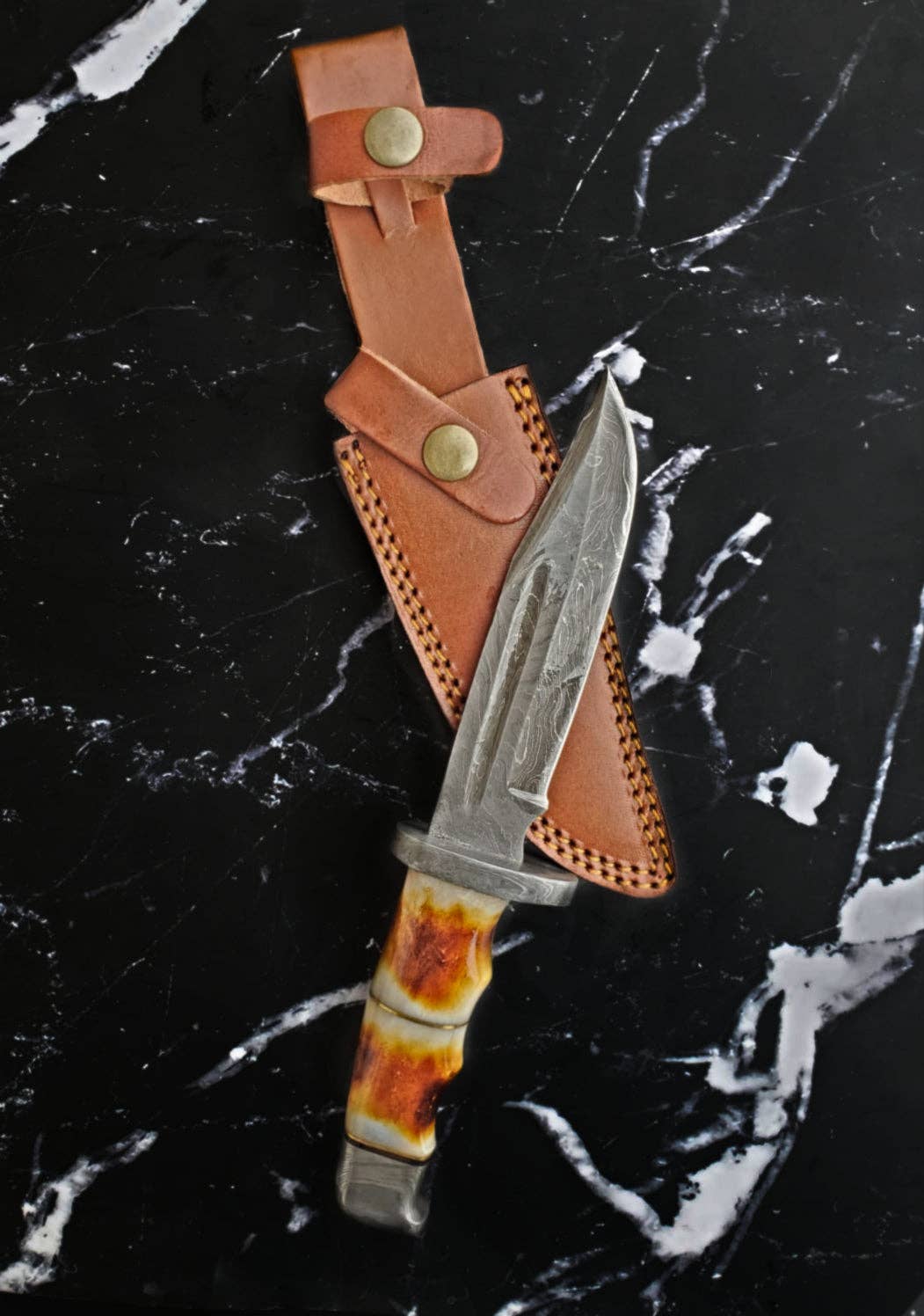 Damascus Hunting Knife Full Tang with Damascus Hilt