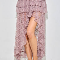 Lace Ruffle High-Low Skirt, Coco