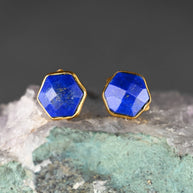 Semi Precious Hexagon Gemstone Studs (8mm gold)