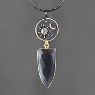 Moon and Star w/ Charcoal Glass Drop Necklace