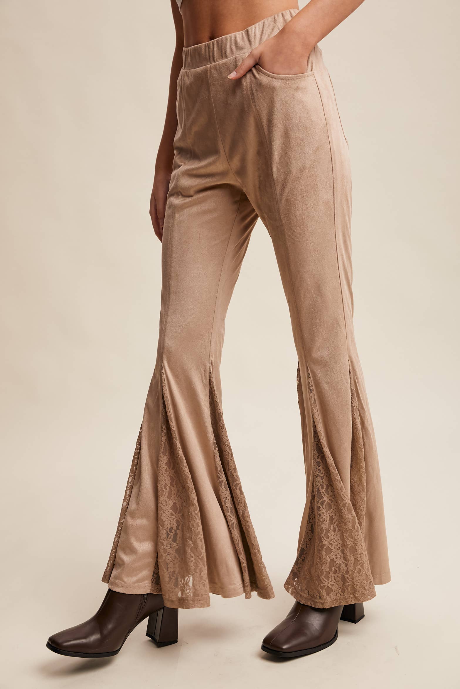 Lace Inset Flare Pants