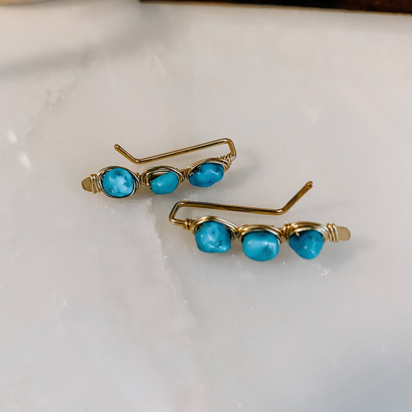 Kingman Turquoise Ear Climber: Sterling Silver